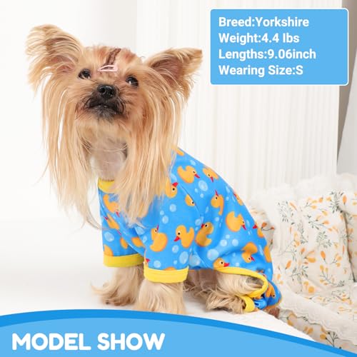 Dog Pajamas Small Sized Dogs Stretchable Summer Dog Clothes Pjs 4 Legs Girl Boy Cute Soft Puppy Outfits Doggie Cat Jammies Jumpsuit Sleeper for Pet, Blue Duck, L - color: Blue Duck, size: Large (Chest 17in )