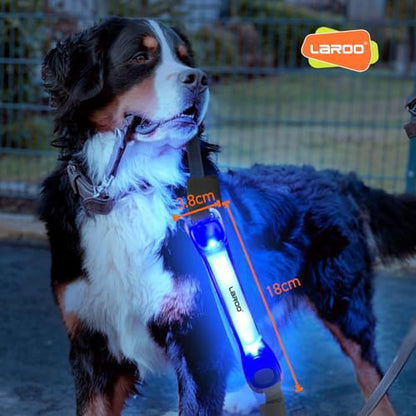 LaRoo LED Dog Collar Light, Hook & Loop Pet Safety Night Light, Glowing LED Strip for Dog Collar Leash Harness, High Visibility Waterproof Dog Lights for Night Walking Running Camping (Blue) - color: Blue