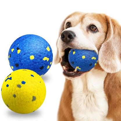 2 Pack Dog Balls Indestructible Tennis for Dogs Durable Bouncy Dog Toy for Aggressive Chewers Interactive Dog Toys for Water Toy Fetch Balls (Yellow,Blue) - color: Yellow,Blue