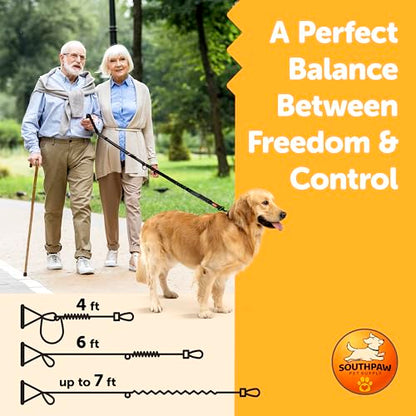 Shock Absorbing Tactical Bungee Dog Leash 4-7 ft. for Large Dogs with Seatbelt Buckle and Comfortable Padded Handle, Highly Reflective Extendable Heavy Duty Stretch Leash for Dog Owners (Black)