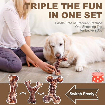 Kseroo 3-Pack Indestructible Dog Chew Toys for Aggressive Chewers: Bacon Flavored Rock-Hard Solid Nylon, Tough Dog Bones for Medium/Large Dogs 25-90lbs, Heavy Duty Dog Toys to Keep Them Busy, Brown-XL - color: 3PC-Bacon-Brown