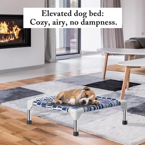 Elevated Dog Bed - Soft Comfortable Fabric, Easy to Clean, Stainless Steel Frame, Raised Design for Air Circulation, Durable Pet Cot for Small Dogs, Breathable & Stable Puppy Bed - size: S