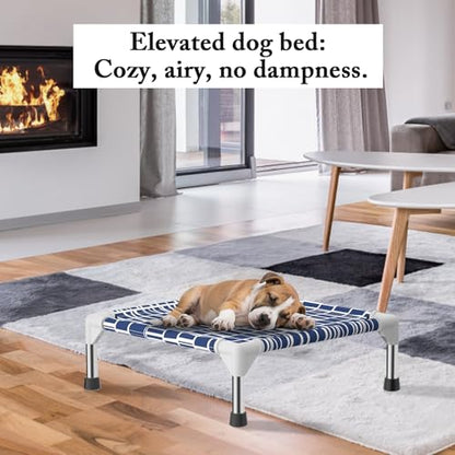 Elevated Dog Bed - Soft Comfortable Fabric, Easy to Clean, Stainless Steel Frame, Raised Design for Air Circulation, Durable Pet Cot for Small Dogs, Breathable & Stable Puppy Bed - size: S