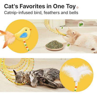 Potaroma Spiral Tunnel Cat Toy, Self Play Cat Play Spiral Kitten Collapsible Spring Tunnel Toy for Indoor Cats with Feather and Bell, 20 Inches Unfolded