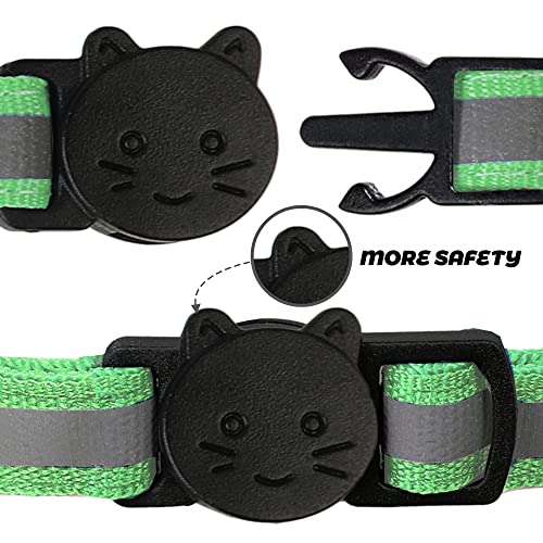 2 Pack Reflective Cat Collar Breakaway with Bell,Personalized Kitten Collars,Adjustable Safety Buckle Collar for Male Cats Girls & Boys (Light Green) - color: Light Green