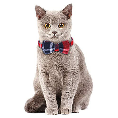 Faleela Breakaway Cat Collar with Bells - 2 Pack Cat Collar with Bells, Cat Collars with Bandana, Accessories for Pet Collars, Adjustable for Cats and Small Dogs - color: Red bow+bandana