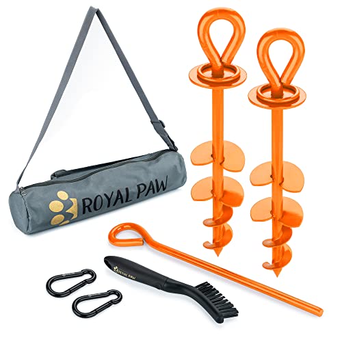 ROYAL-PAW Dog Tie Out Stake - for Large Dogs up to 210 lbs - Heavy Duty Dog Stake for Yard, Beach & Camping Outside - Best in Ground Anchor for a Dog Cable, Leash, Lead Tether (1, Orange) - color: Orange