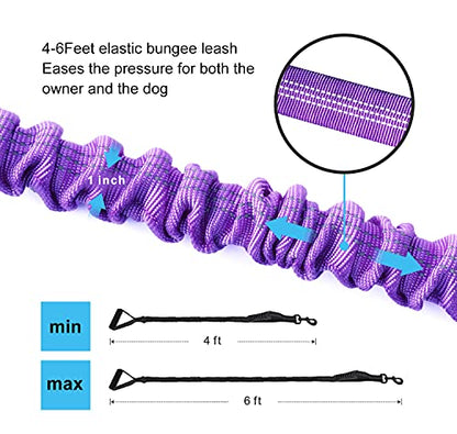 6FT Highly Reflective Heavy Duty Elastic Bungee Medium and Large Dog Leash Shock Absorbing with Comfortable Padded Handle and Traffic Handle Suitable for Training - color: Purple