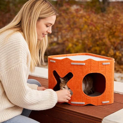 Genérico Felt Cave Cats - Semi-Gated Pets - Spacious Cave | Winter Use Outdoor Camping Travel Home & Bedroom & Living Room Apartment Balcony - color: Orange