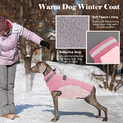 Lelepet Dog Coat Warm Dog Winter Coat Waterproof Dogs Jacket with Harness Built in Reflective Pet Fleece Vest Zip-Up Cold Weather Coats for Small Dogs Turtleneck & Windproof Coats Chihuahua Pink XS - color: Pink, size: X-Small