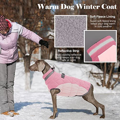 Lelepet Dog Coat Warm Dog Winter Coat Waterproof Dogs Jacket with Harness Built in Reflective Pet Fleece Vest Zip-Up Cold Weather Coats for Small Dogs Turtleneck & Windproof Coats Chihuahua Pink XS - color: Pink, size: X-Small
