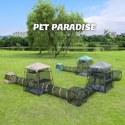 Cat Play Tunnel-3 Packs for Indoor and Outdoor,Pet Tunnel,Cat Enclosure, Easy to Connect with Two Zipper Doors,Product Size 59'' x 18'',Tan Trim (3 Tunnels) - size: 3 pcs Tan Tunnels