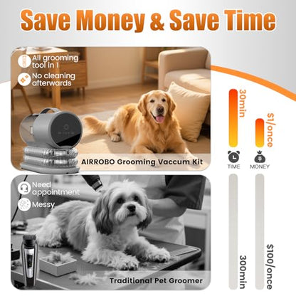 AIRROBO Dog Grooming Vacuum and Kit with Clipper Nail Trimmer Grinder, 12000Pa Pet Vacuum for Shedding Grooming, 2L Large Capacity Dog Hair Vacuum with 8 Pet Grooming Tools, PG100 Plus - color: Light Gray-8-in-1
