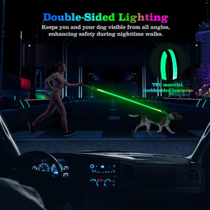 4 Ft LED Dog Leash, Light Up & Lighted Dog Leash, 7 Lighting Modes, Glow in The Dark, Reflective, Double-Sided Light, Rechargeable with Padded Handle for Night Walking Safety, Small to Large Pets