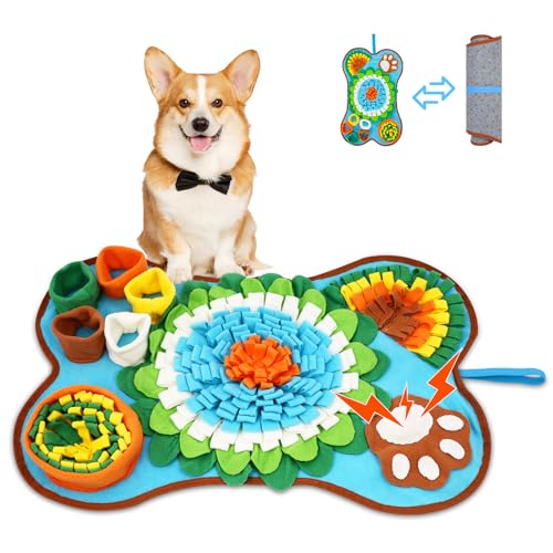 Snuffle Mat for Dogs - 25x17 Inch Slow Feeder & Mental Stimulation Toy with Built-in Squeaker, for Small & Medium Dogs to Relieve Boredom Anxiety, Machine Washable