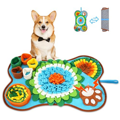 Snuffle Mat for Dogs - 25x17 Inch Slow Feeder & Mental Stimulation Toy with Built-in Squeaker, for Small & Medium Dogs to Relieve Boredom Anxiety, Machine Washable