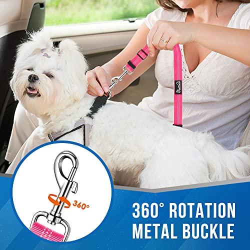 Lukovee Double Dog Seat Belt, New Dual Pet Car Headrest Restraint Safety Seatbelt No Tangle Dog Leash Duty Adjust Elastic Bungee Puppy Lead Splitter Connect Harness in Vehicle Travel for 2 Dogs (FL) - color: Fluorescent Pink
