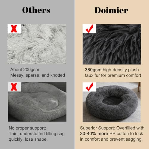 Calming Donut Dog Beds for Small Dogs Kitten - Washable Removable Cover Non-Slip Bottom, Round Pet Bed Puppy Bed Warming Fluffy Faux Fur Anti-Anxiety, Fits up to 15 lbs (Dark Grey, 20") - color: Dark Grey, size: 20"L x 20"W x 8"Th