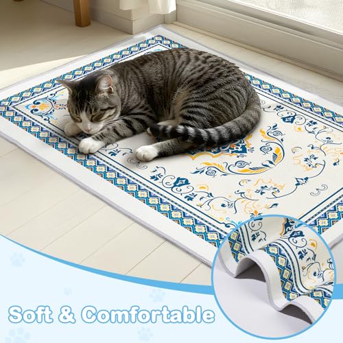 Washable Cat Litter Mat 48"x36" 2Pack with Non-Slip Bottom Waterproof Litter Box Mat Easy to Clean Litter Trapping Mat for Kitty - color: Blue&White, size: 48"x36"-2 Pack