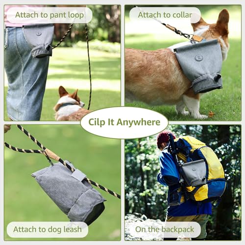 Dog Poop Bag Holder for Walking with Waste Bag Dispenser, Reusable Smell Proof, Pet Poop Pouch with Magnetic Closure,Portable Dog Accessories Travel for Leash Harness Waist