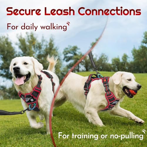 Dog Harness Medium Sized, Easy Wearing with 3 Buckles, Adjustable No Pull Pet Harness with 2 Rings for Walking, No Chock Reflective Soft Padded Vest with Control Handle, Black & Red, M - color: Black & Red, size: Medium