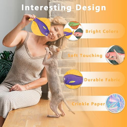 Soft Catnip Toys Fish, 3 Pack Crinkle Sound Cat Toys, Interesting Indoor Cat Kicker Toys, Durable and Highly Interactive Catnip Toys (Flatfish) - color: Flatfish