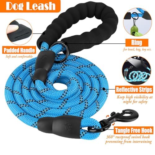 LOBEVE No Pull Dog Harness, Collar & Leash Set with Retractable Dog Seat Belt, Collapsible Dog Bowls and Poop Bag Dispenser - Ideal for Training, Walking, Hiking - Fits Small to Large Dogs(Blue-M) - color: Blue, size: Medium