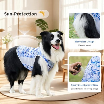 Dog Shirt, Cooling Vest Lightweight Breathable, Dog T-Shirts All-Season Sun Protection Quick Dry Soft Stretchy Reflective Tank Top - Small Medium Large Dogs (Blue Wave, Large) - color: Blue Wave, size: Large (44-55lbs)