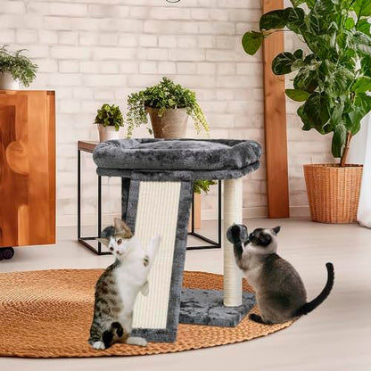 SYANDLVY Small Cat Tree with Perch, Cat Scratching Board for Indoor Cats, Scratching Post with 2 Dangling Balls, Great for Kittens (Smoky Grey) - color: Smoky Grey