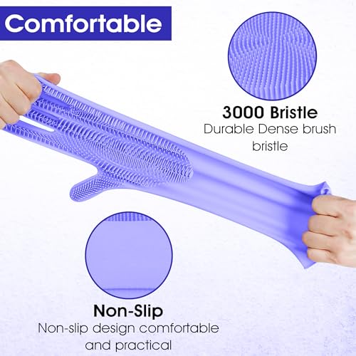 Pet Grooming Gloves with High-Density Teeth, Silicone Five Finger Design for Washing, Massaging Dogs and Cats (Purple) - color: Purple