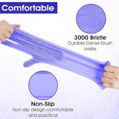 Pet Grooming Gloves with High-Density Teeth, Silicone Five Finger Design for Washing, Massaging Dogs and Cats (Purple) - color: Purple