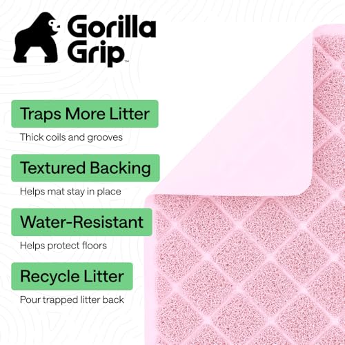GORILLA GRIP Cat Litter Box Mat, Cushioned Coil Mesh Litter Trapping Mats, Scatter Control Supplies for Less Mess, Phthalate Free, Ultra Deep Catch Grooves, Rinse or Vacuum to Clean, 17x11 Light Pink - color: Light Pink, style: X-Small (17" x 11")