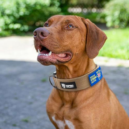 TSPRO Premium Dog Collars Tactical Dog Collar with Patch and Heavy Duty Quick-Release Metal Buckle Durable Thick and Adjustable for Medium to Large Dogs (Khaki M) - color: Basic Khaki, size: Patch-Equipped M (15"-18" Adjustable)
