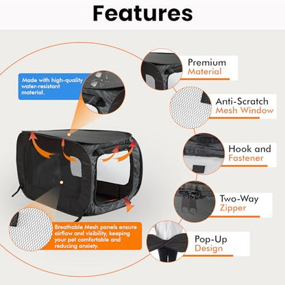 Beatrice Home Fashions Portable, Collapsible, Pop Up Kennel Travel Cat and Dog Crate, 24" L x 16.6" W x 16" H, Black - color: Black, size: 24.0"L x 16.6"W x 16.0"H