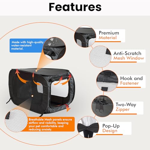 Beatrice Home Fashions Portable, Collapsible, Pop Up Kennel Travel Cat and Dog Crate, 32.5" L x 19.5" W x 19.5" H, Black - color: Black, size: 32.5"L x 19.5"W x 19.5"H