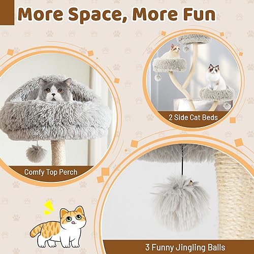 Tangkula Tall Cat Tree, 70 Inch Multi-Level Large Cat Tower with 3 Warm Perches, 3 Jingling Balls, Sisal Scratching Posts & Board, Modern Cat Tree for Indoor Cats Large Adult - color: Grey
