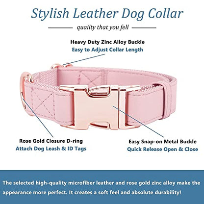 Dog Collar and Leash Set.Soft and Easy to Clean Vegan Leather with Rose Gold Metal Buckle for Small Medium Large Dogs (Pink, S(12.2"-16.9")) - color: Pink, size: S
