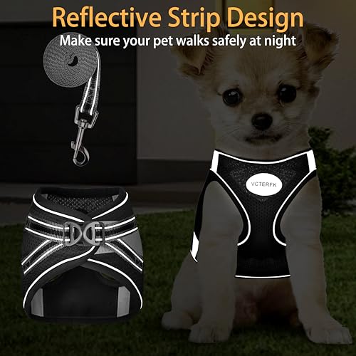 Small Dog Harness and Leash Set, Step-in Puppy Vest with Breathable Soft Padded Mesh, Walking Reflective Pet Harness for Small Medium Dogs - color: Black, size: Large (Chest: 16" - 20")
