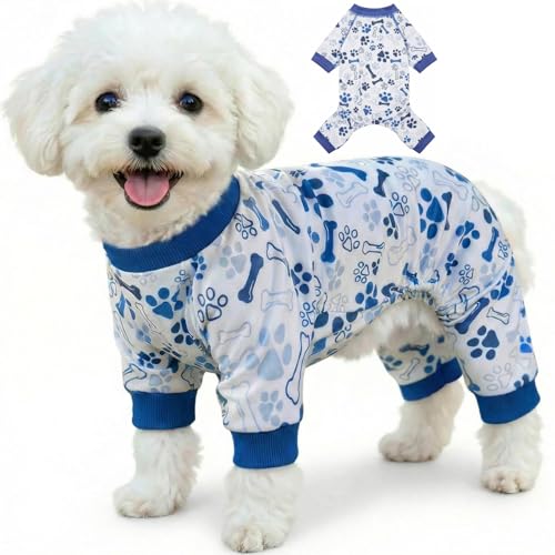 Vet-Approved Calming Dog Onesie & Pajamas for Medium Small Dogs, Ultra-Premium Cute Hypoallergenic Polyester & Organic Cotton, Allergy Protection & Soothing Comfort, Size S (4-7lbs) - color: Blue, size: S-(4-7lbs) Chest: 13.8"