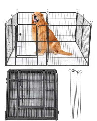 Garvee Outdoor Dog Playpen,Heavy Duty Metal Pet Exercise Pen,32 Inch, 8 Panels Metal Dog Fence with Gate, Pet Fence for Large/Small Dogs, Portable Dog Fence for RV Camping, Yard - size: 32"x32"x 8 pcs