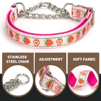 Cute Strawberry Pattern No-Pull Dog Collar, Reflective Martingale Training Collar with Adjustable Chain for Medium, Large & XL Breeds(Strawberry M) - color: 14, size: M(Neck12"-17")