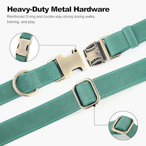 Plutus Pet Genuine Leather Dog Collar – Adjustable Pet Collar with Quick Release Metal Buckle, Soft Real Leather for Small Medium Large Dogs, Heavy Duty & Skin-Friendly (Green, XS) - color: Green, size: XS