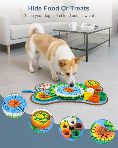 Snuffle Mat for Dogs - 25x17 Inch Slow Feeder & Mental Stimulation Toy with Built-in Squeaker, for Small & Medium Dogs to Relieve Boredom Anxiety, Machine Washable
