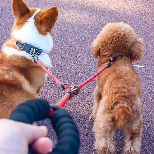 Double Dog Leash 2 Way Coupler Anti Chew Dog Leash Extension Splitter Lead for 2 Small Dogs Walking (60cm)