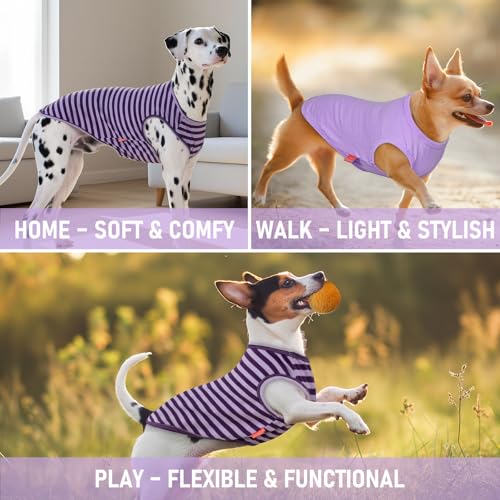 KYEESE 2Pack Dog Shirt, Soft Striped Dogs T Shirts, Lightweight Doggie Tank Top Cat Clothes, Sleeveless Dog Shirt for Small Dogs, Stretchy Pet Vest, Purple, Medium - color: 03# 2Pack (Purple+Purple Striped), size: Medium (7-13lbs)
