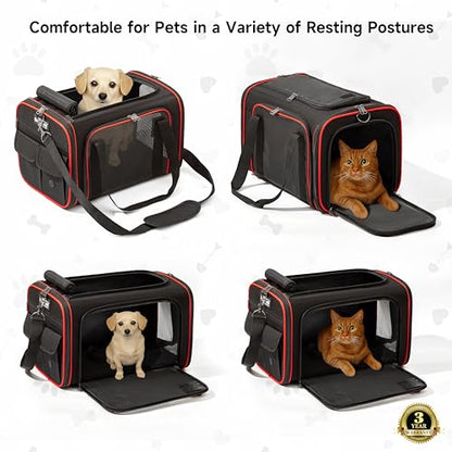 EliteField Soft-Sided Pet Carrier (3-Year Warranty, Airline Approved), Foldable Travel Bag with Removable Fleece Bed for Dogs, Cats & Small Pets, Scratch-Resistant Mesh - color: Black, size: 20.0"L x 12.0"W x 12.0"H