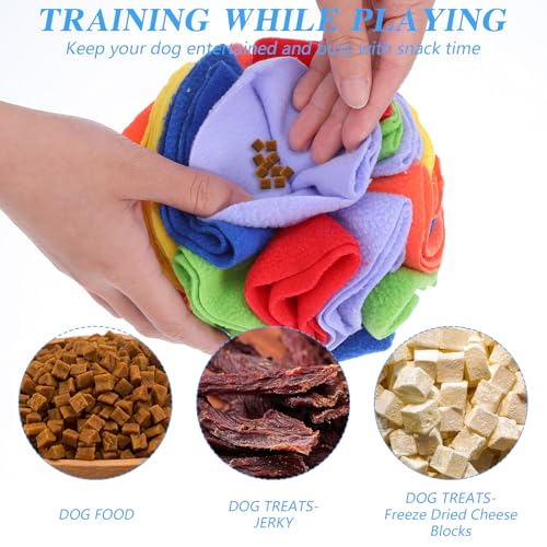 2 Packs Snuffle Ball for Dogs - Sniffle Interactive Treat Ball, Stress Relief, Slow Feeder, Puzzle Toy for Small Medium Dogs Cats, Soft Polar Fleece, Rainbow & Ocean Blue, 5.9 Inches
