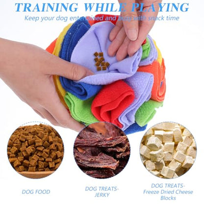 2 Packs Snuffle Ball for Dogs - Sniffle Interactive Treat Ball, Stress Relief, Slow Feeder, Puzzle Toy for Small Medium Dogs Cats, Soft Polar Fleece, Rainbow & Ocean Blue, 5.9 Inches