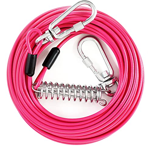 Heavy Duty Dog Tie Out Run Cable - 50 ft Long Leash with Durable Carabiner, Chew Proof Leads for Large Dogs & Yard Use - color: Pink, size: 250lbs / 50ft
