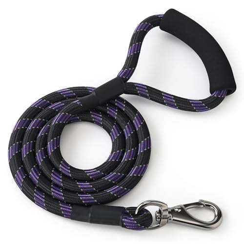 Mile High Life Reflective Dog Leash, with Comfortable Padded Handle, Black Nylon Rope Leash with Steel Tips, Heavy Duty 4 Feet Pet Leashes (Black Purple,48 Inches) - color: Reflective Rope - Black&Purple, size: 4 Feet